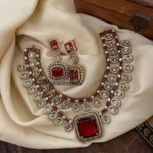 2 layer maroon / ruby victorian necklace set
