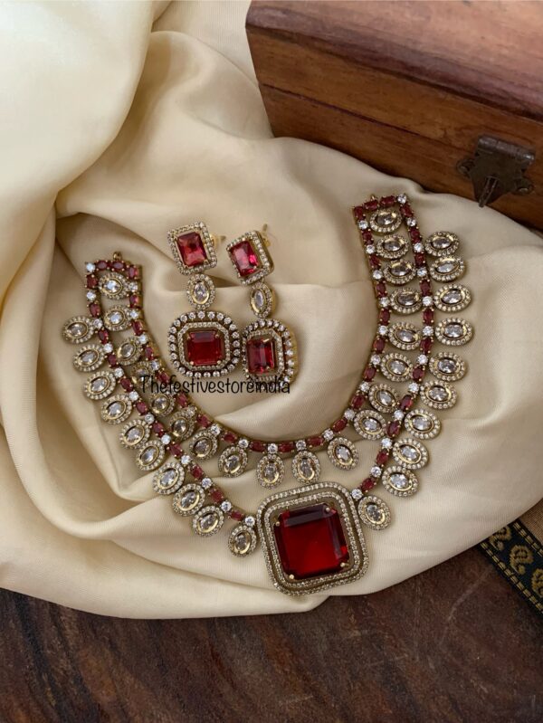 2 layer maroon / ruby victorian necklace set