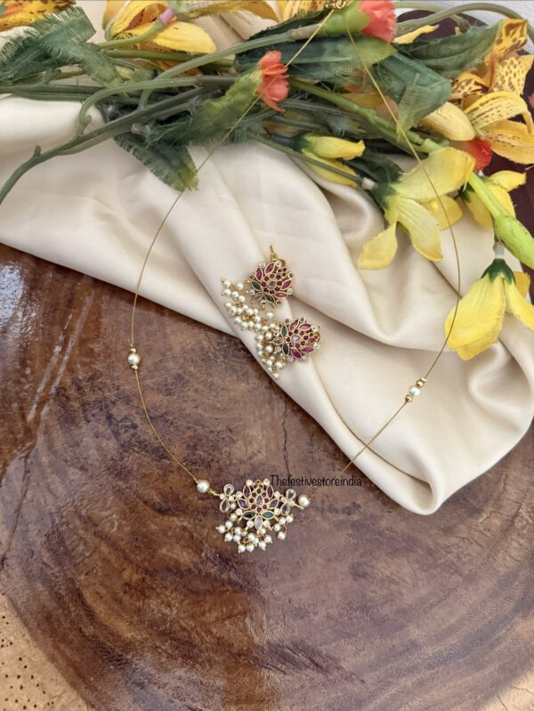 50 cms Invisible chain budgeted lotus necklace set