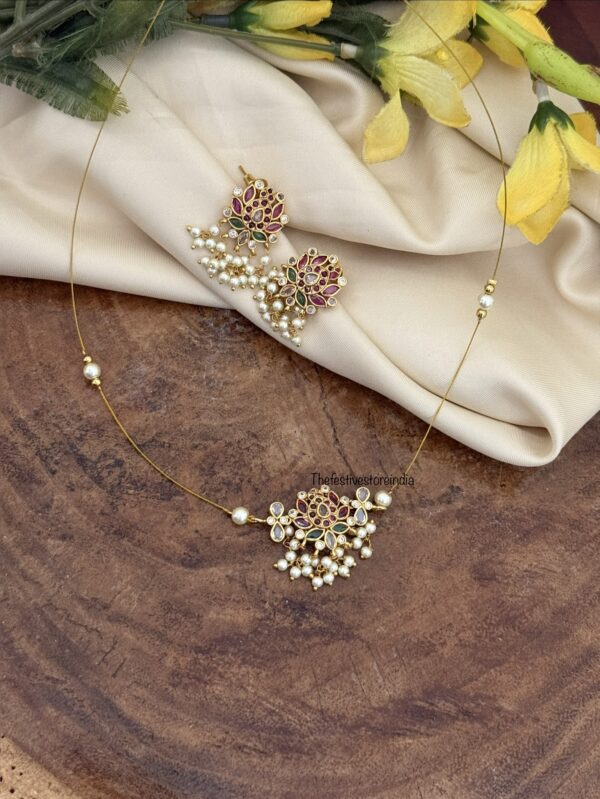 50 cms Invisible chain budgeted lotus necklace set