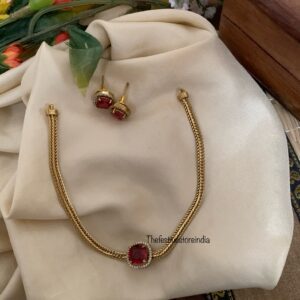 Simple pendant necklace set - Ruby