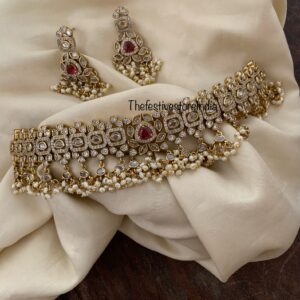 Classic Ruby &  pearls high neck choker set