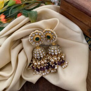 Heavy bridal screwback Jadau purple drop jhumkas