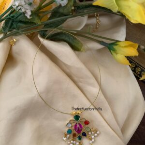 Jadau minimalist Navarathna pendant chain