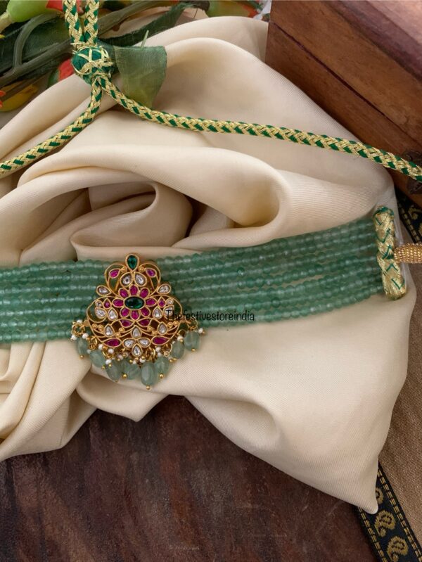 Jadau green beads choker
