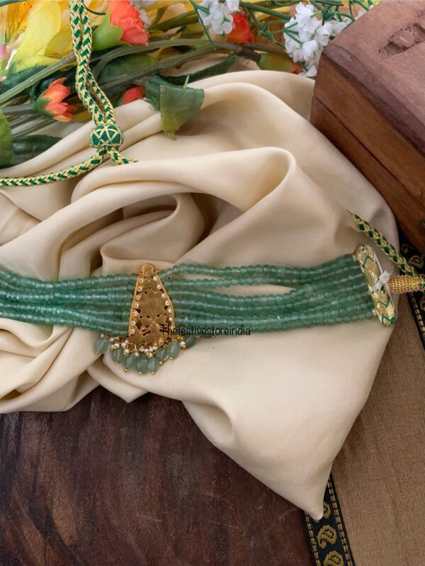 Jadau green beads choker