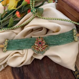 Jadau green beads choker