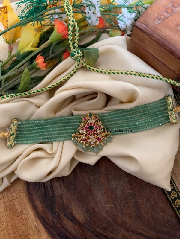 Jadau green beads choker
