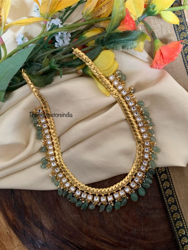 Jadau white block green drops mid length chain