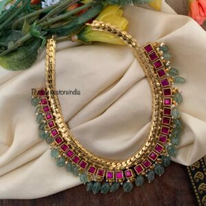 Jadau kemp block green drops necklace chain