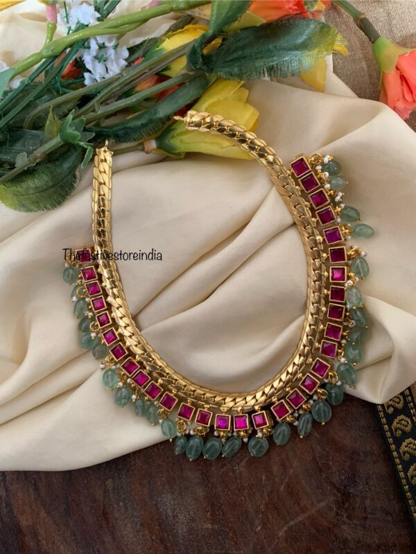 Jadau kemp block green drops necklace chain