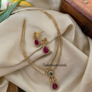 2 layer Ruby drop necklace set