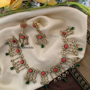 Coral emerald necklace set