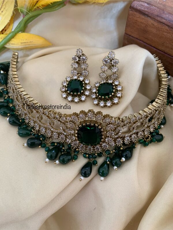 An all green/emerald bridal Victorian choker set