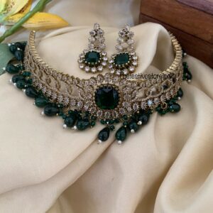 An all green/emerald bridal Victorian choker set