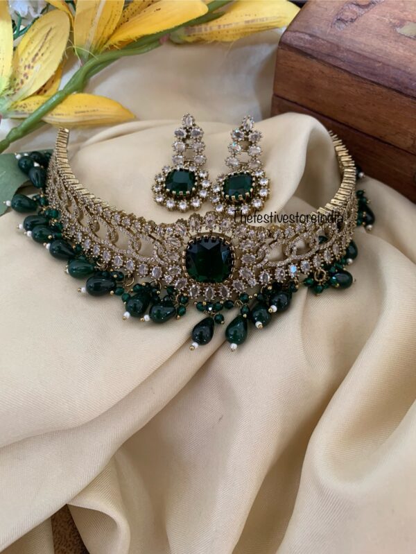 An all green/emerald bridal Victorian choker set