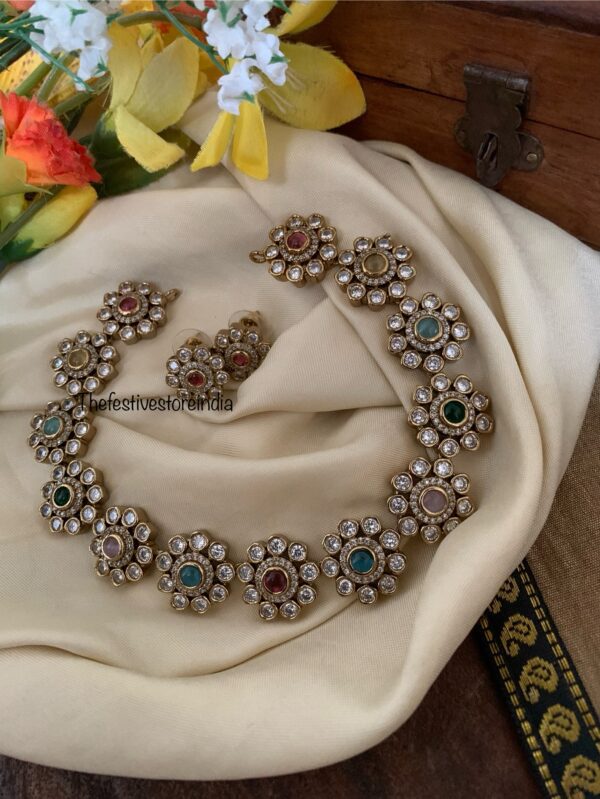 Floral multi colour Victorian necklace set