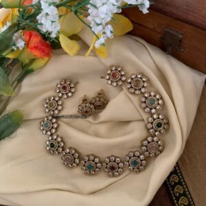 Floral multi colour Victorian necklace set