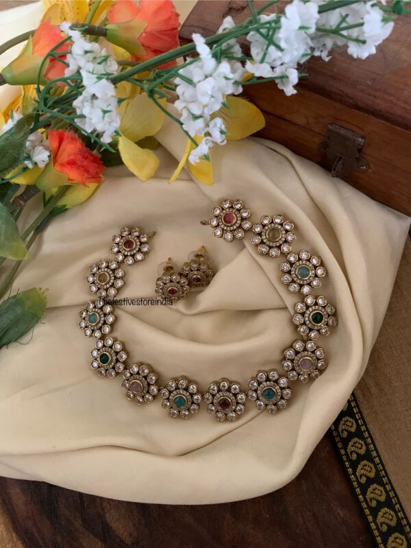 Floral multi colour Victorian necklace set