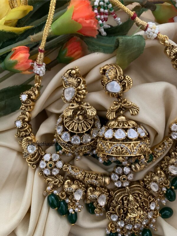 Moissanite lakshmi green drops necklace set