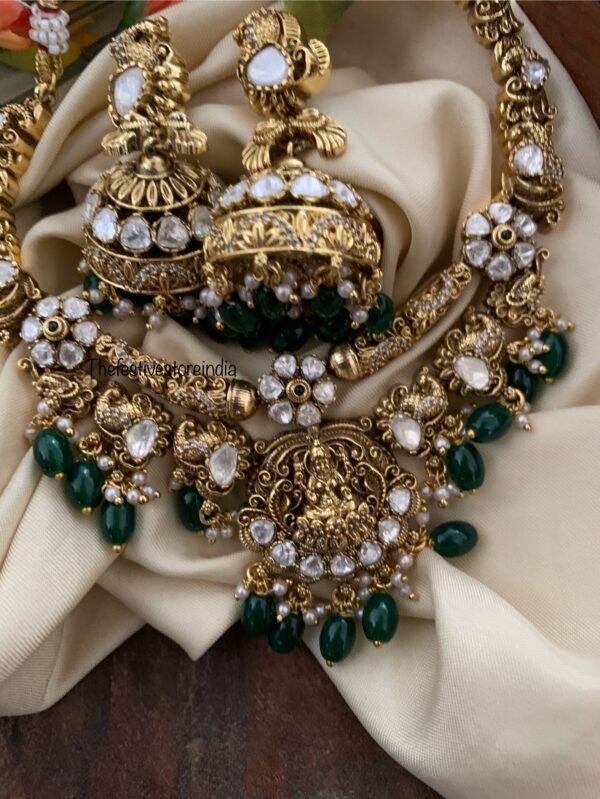 Moissanite lakshmi green drops necklace set