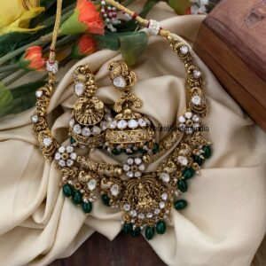 Moissanite lakshmi green drops necklace set