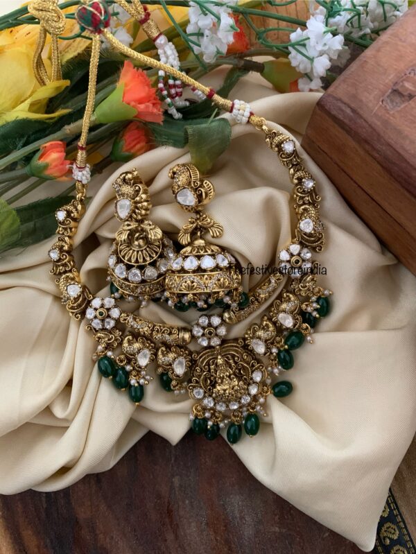 Moissanite lakshmi green drops necklace set