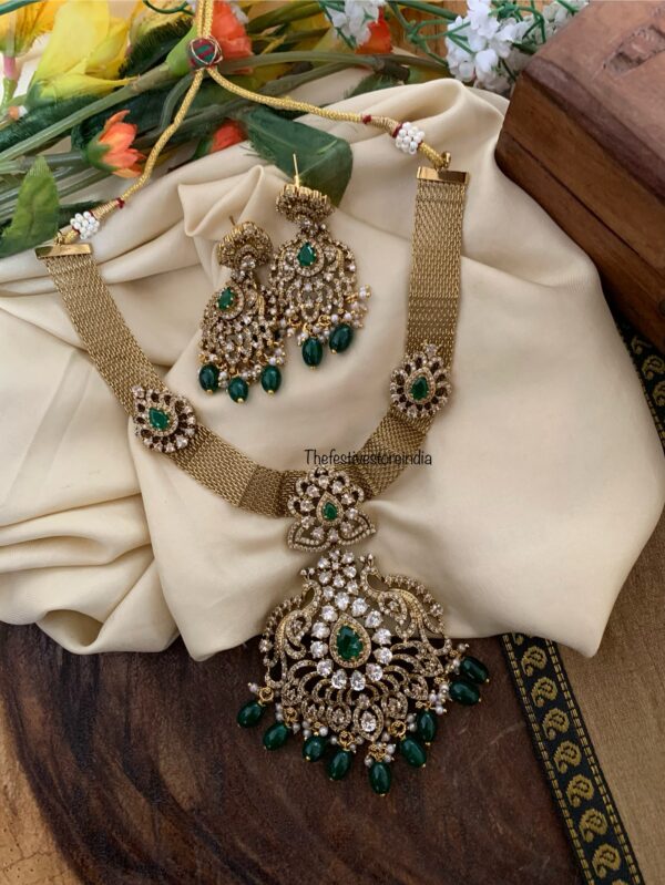 Bridal victorian chain necklace set - Green beads