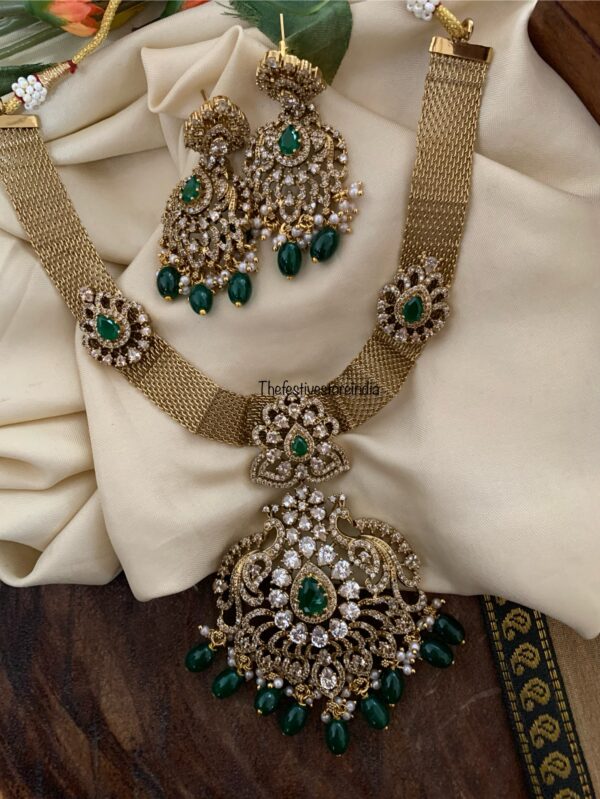 Bridal victorian chain necklace set - Green beads