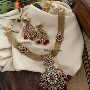 Bridal victorian chain necklace set - Maroon beads