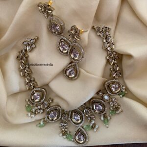 All white with mint drops Victorian necklace set