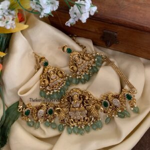 Bridal nakshi lakshmi green beads choker set