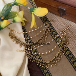 Antique gold pearls ear chain - Green