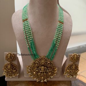 Green beads bridal lakshmi haaram set