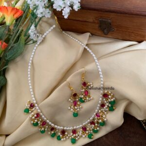 Jadau green pumpkin beads pearls necklace set