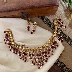 Classic drop necklace set - Maroon