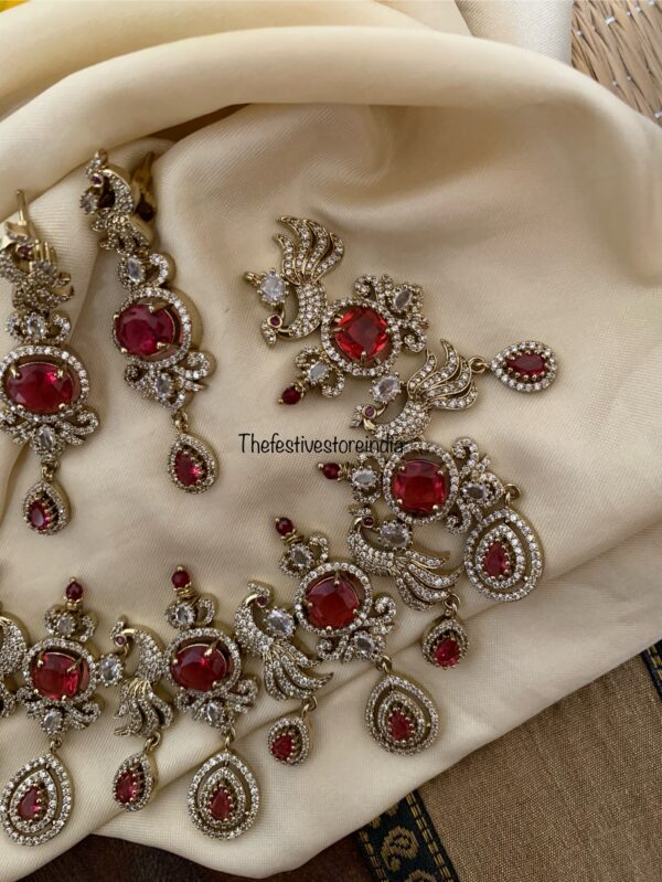 Designer Victorian necklace set - Ruby / Maroon