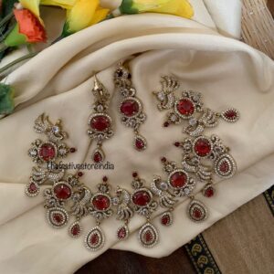 Designer Victorian necklace set - Ruby / Maroon