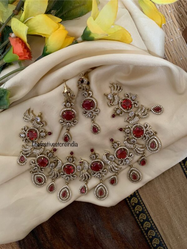 Designer Victorian necklace set - Ruby / Maroon