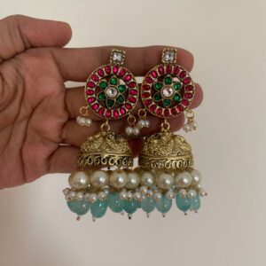 Jadau grand bridal mint drops jhumkas