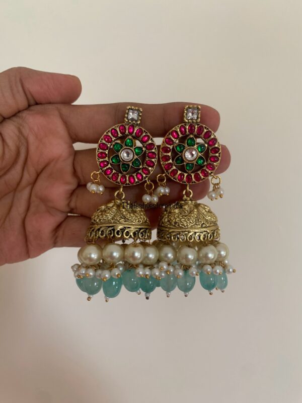 Jadau grand bridal mint drops jhumkas