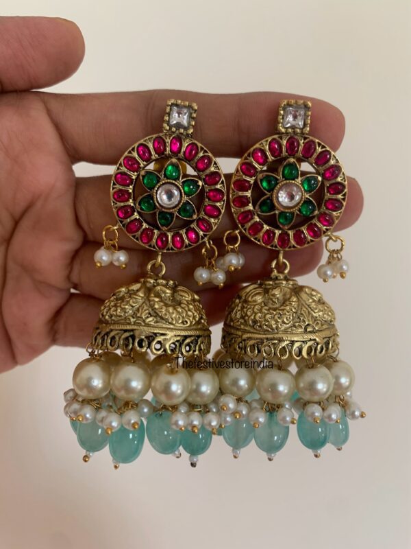 Jadau grand bridal mint drops jhumkas