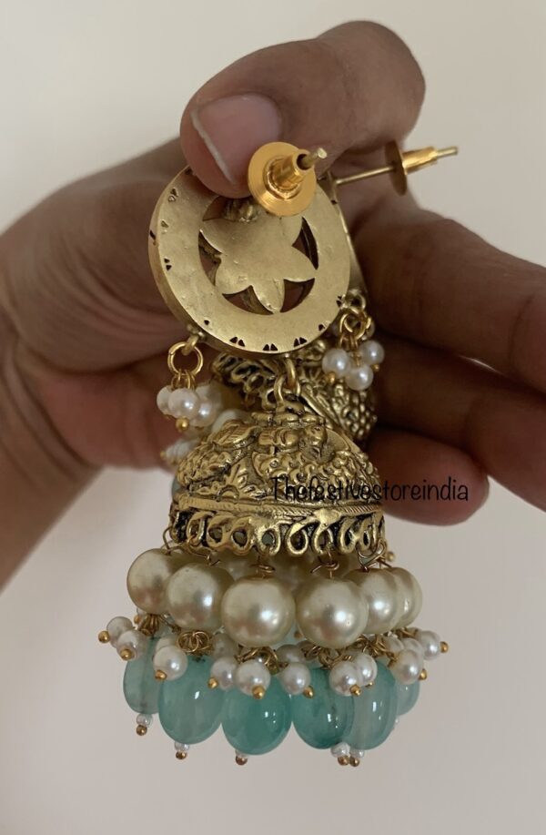 Jadau grand bridal mint drops jhumkas