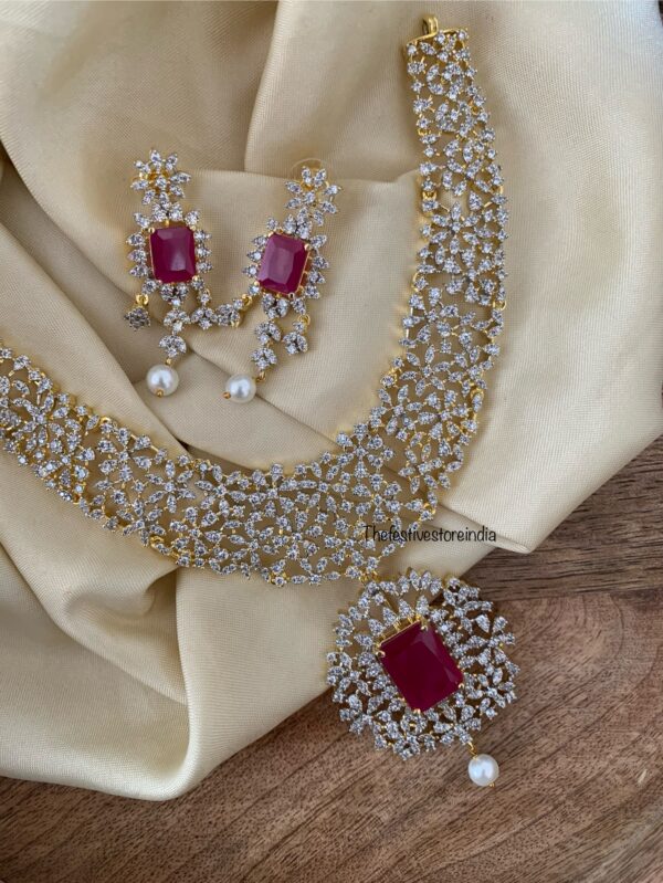 Gold polish Diamond Ruby stone necklace set