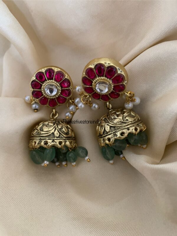 Jadau kemp and green jhumkas