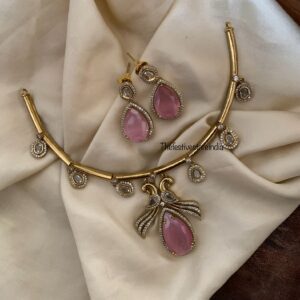 Budgeted Pink AD drop pendant hasli set