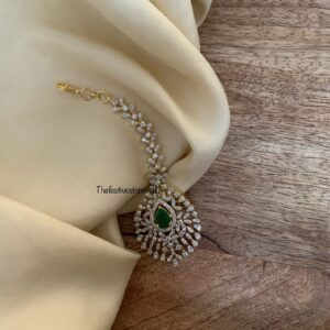 Gold polish diamonds maangtikka - Emerald stone