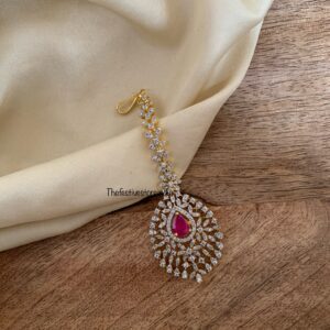 Gold polish diamonds maangtikka - Ruby stone