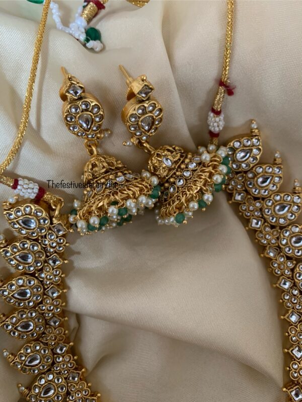 Classic bridal mango necklace set - white with green drop beads