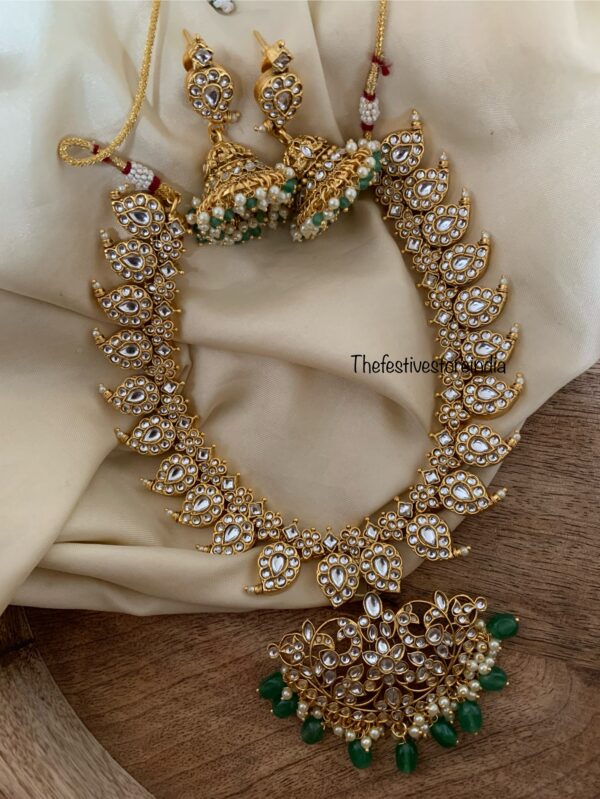 Classic bridal mango necklace set - white with green drop beads